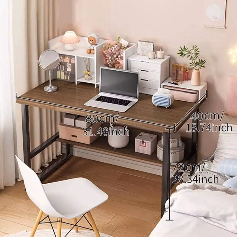 KORVIXA Modern Brown Home Office Computer Desk with Shelf, W/D/H: 100 x 100 x 100 cm – 2