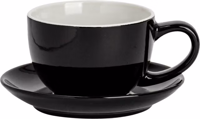 Argon Tableware Black Stoneware Cappuccino Cup and Saucer Set, 250ml
