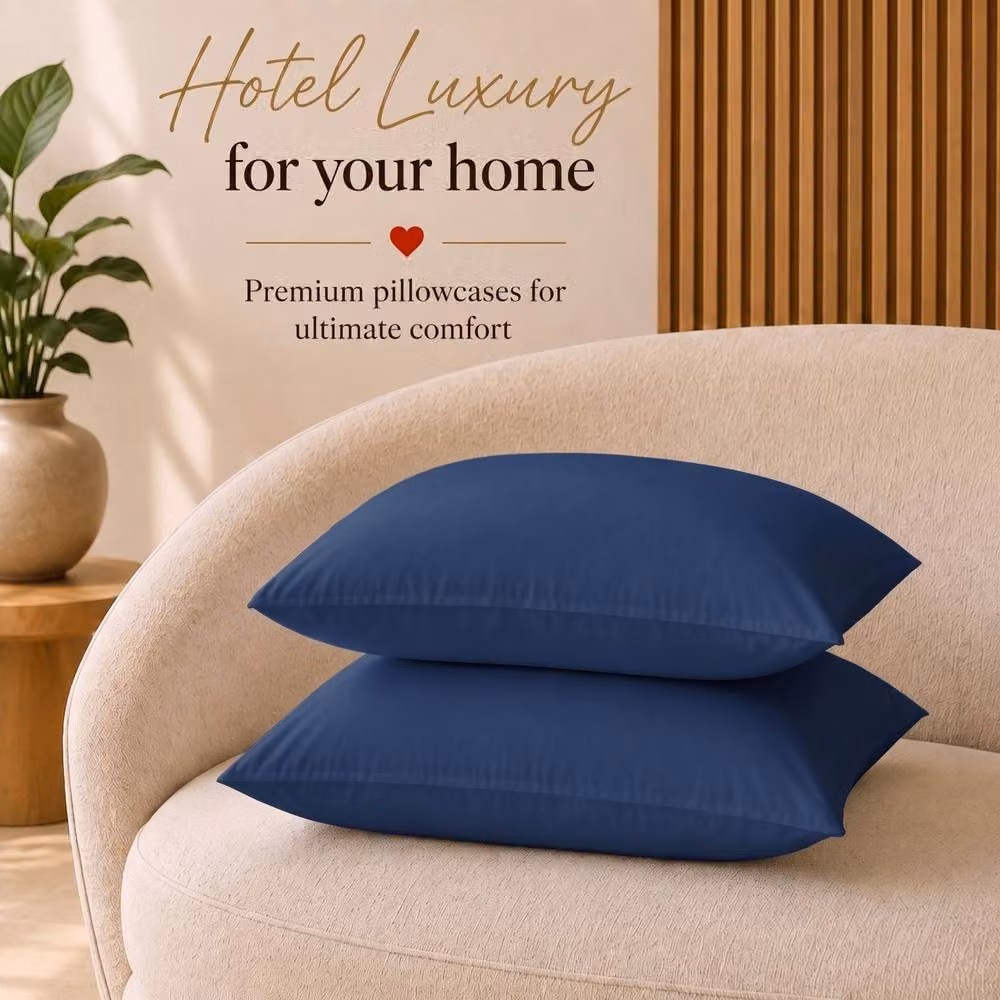 Pamposh Pack of 6 Navy Blue Egyptian Cotton Mako Satin Pillowcases with Envelope Closure, 400 Thread Count – 5