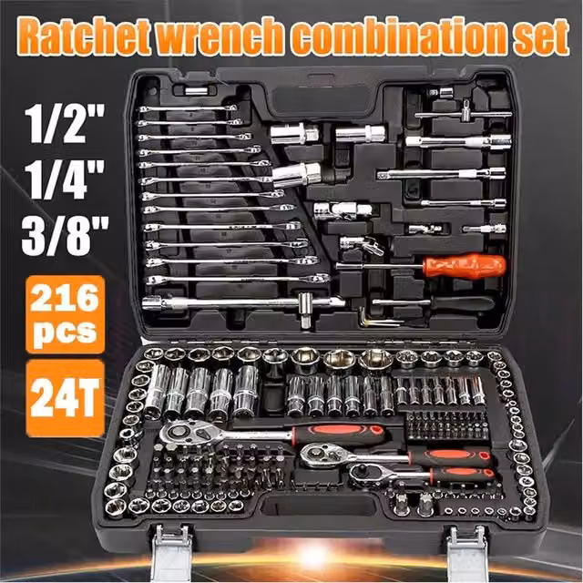 Nordara 216-Piece Ratchet Socket Set with Tool Case in Black