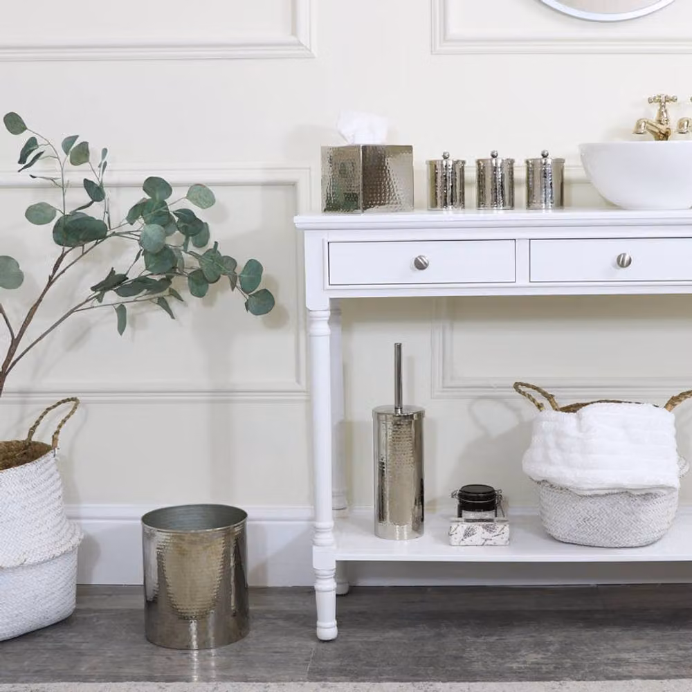 Melody Maison Silver Metal Hammered Freestanding Waste Bin – 3