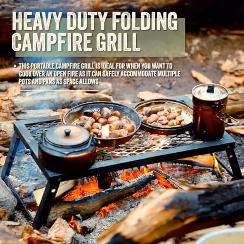 Milestone Camping 63989 Heavy Duty Folding Campfire Grill in Black, W/D/H: 55 x 30 x 18 cm – 2