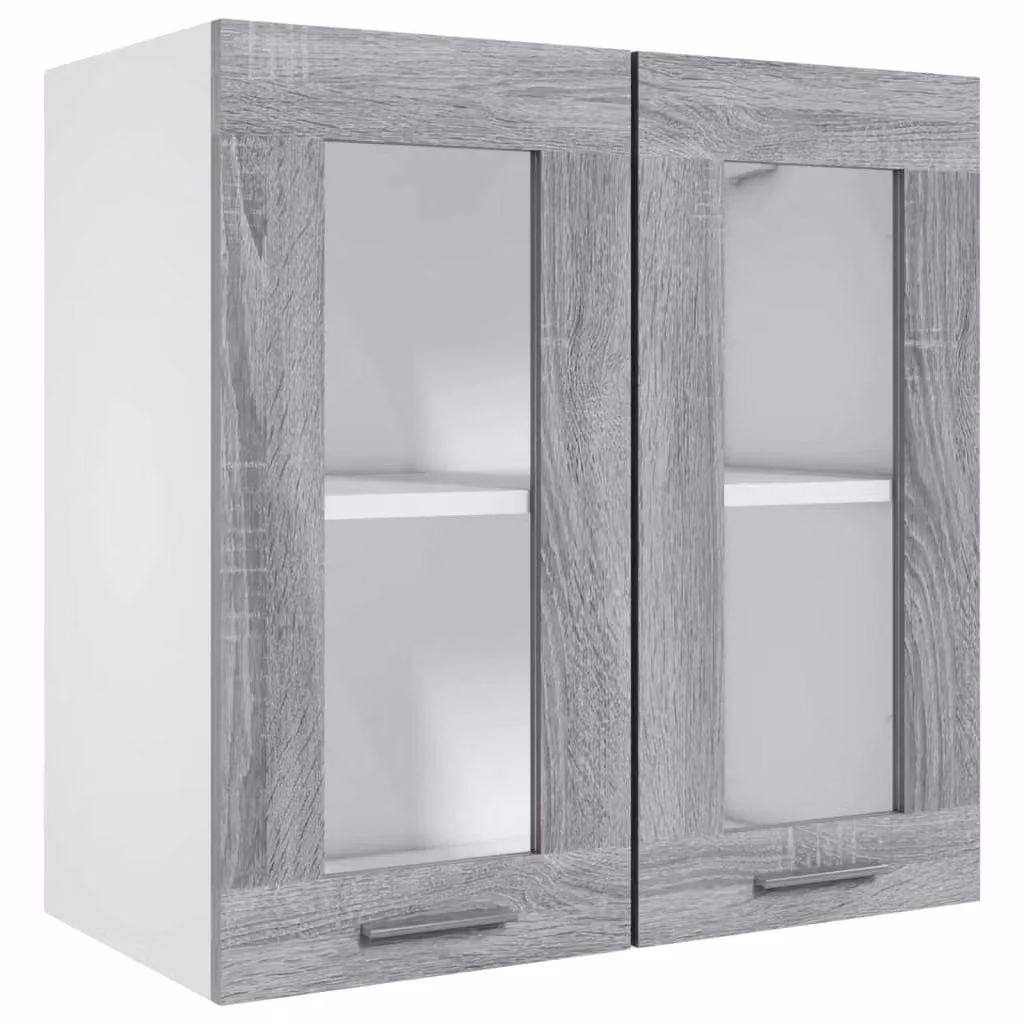 Berkfield Home Modern Grey Wall Mounted Hanging Glass Cabinet with Glass Doors, W/D/H: 60 x 31 x 60 cm