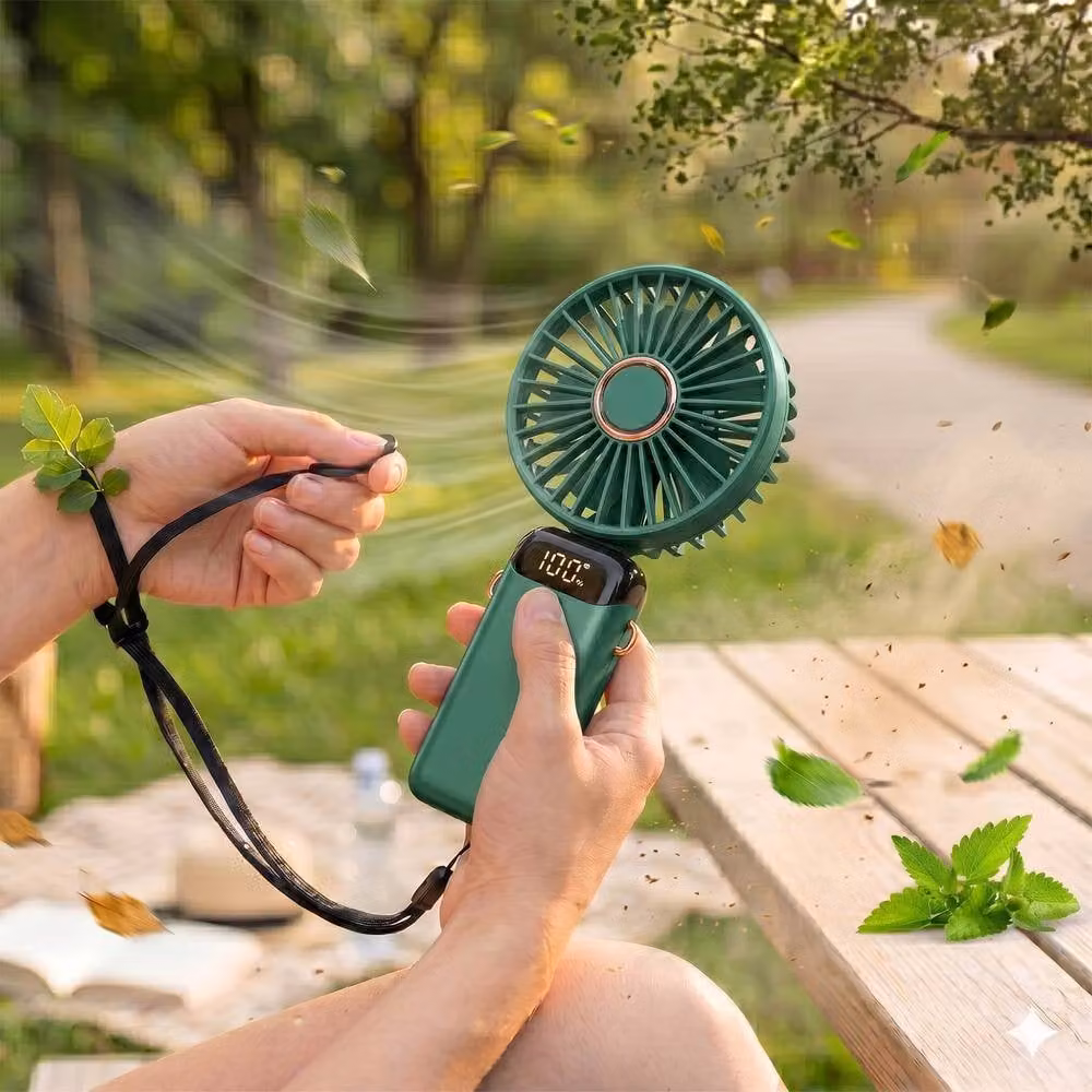 Dragodirect Handheld Mini USB Rechargeable Fan with 5 Speeds and Type C Charging in Green – 2