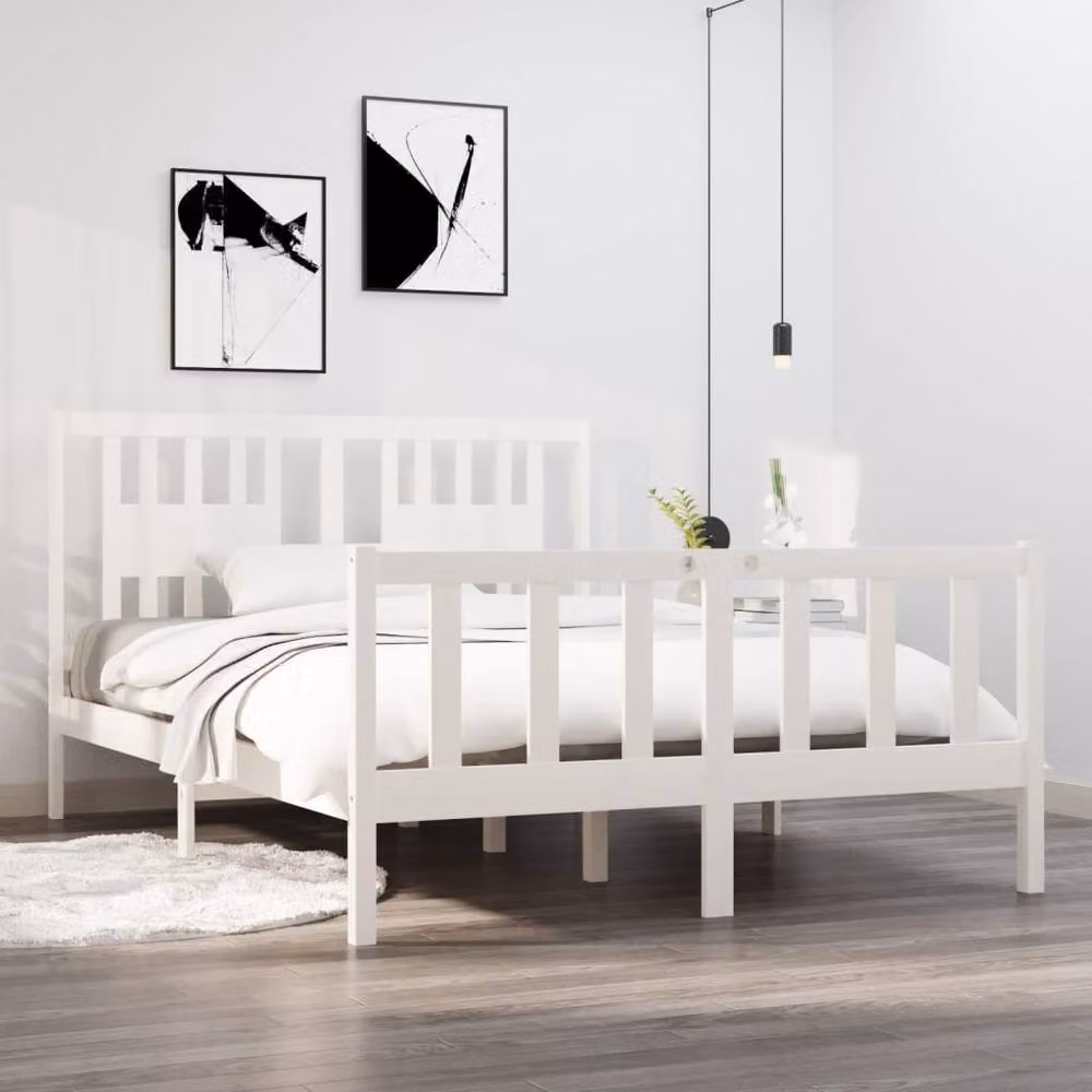 Berkfield Home Beautiful Solid Wood Pine Bed Frame, White, W/D/H: 140 x 190 x 146 cm – 2