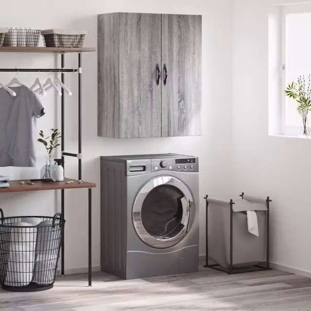 Berkfield Home Wall Mounted Cabinet in Grey Sonoma, W: 69.5 cm, D: 34 cm, H: 90 cm