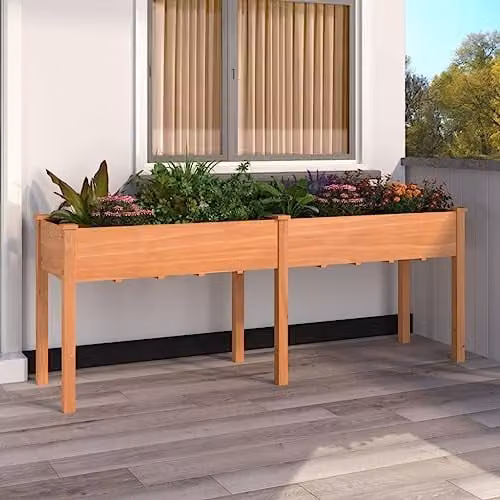 vidaXL Solid Wood Fir Planter with Liner, Brown, W: 203 cm, D: 53 cm, H: 76 cm – 2