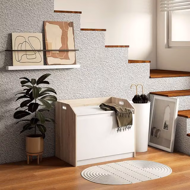 HOMCOM White Ottoman Storage Box with Lift Top and Soft Body