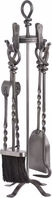 KDMD Hand-Turned Loop Top Fireplace Tool Set in Silver Pewter