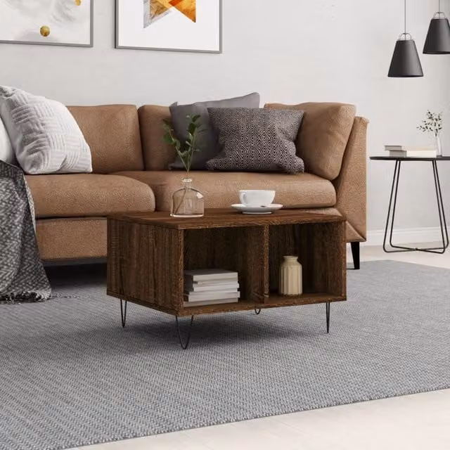 Berkfield Home Modern Brown Oak Coffee Table, W: 60 cm, D: 50 cm, H: 36.5 cm