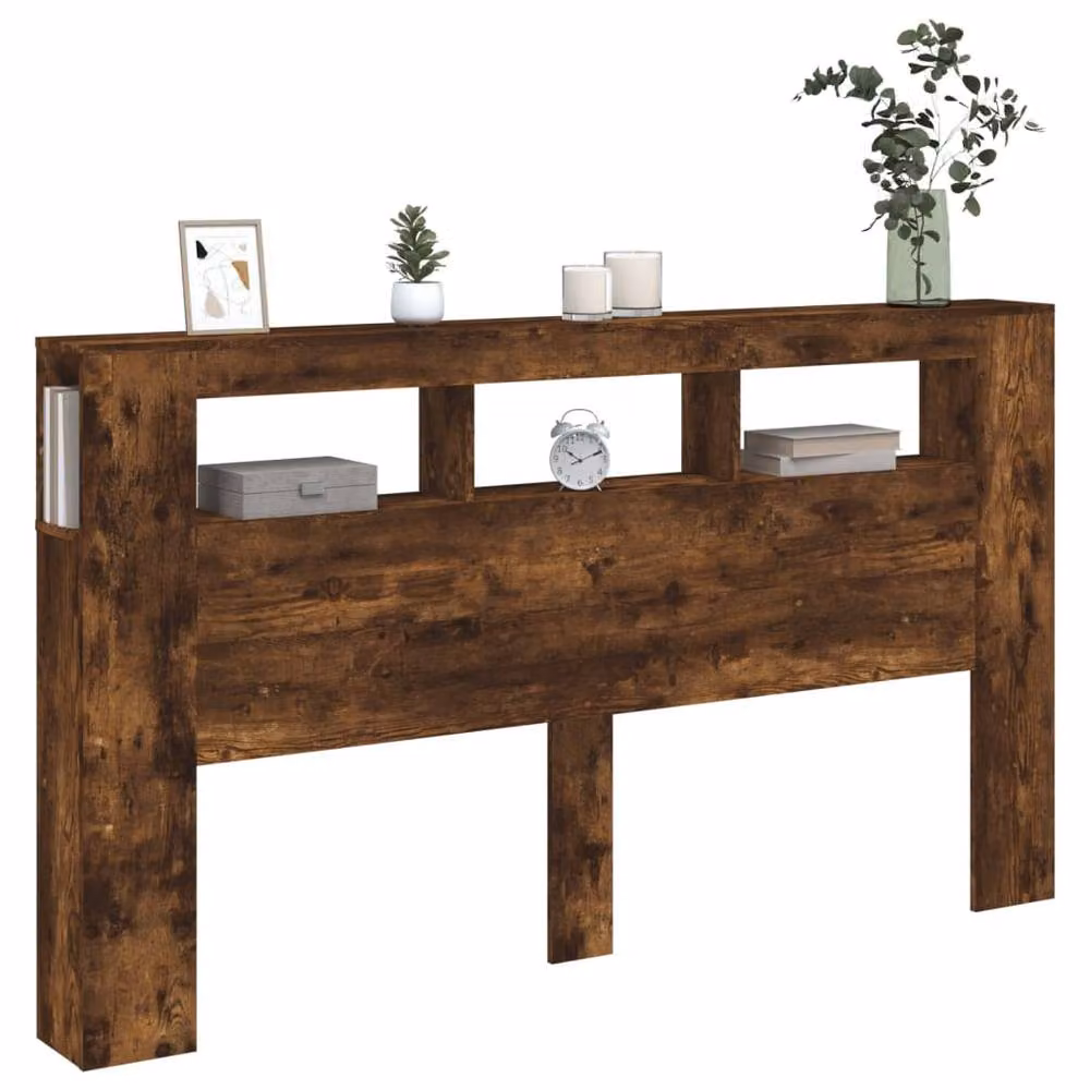 Berkfield Home LED Headboard in Smoked Oak Brown with Integrated Lighting, Shelf and USB Charging Port, W/D/H: 180 x 18.5 x 103.5 cm – 4