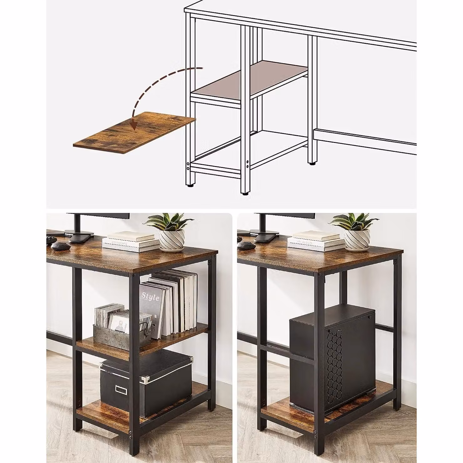 VASAGLE Industrial Computer Desk in Brown for Home Office or Bedroom, W: 140.0 cm, D: 50.0 cm, H: 75.0 cm – 4