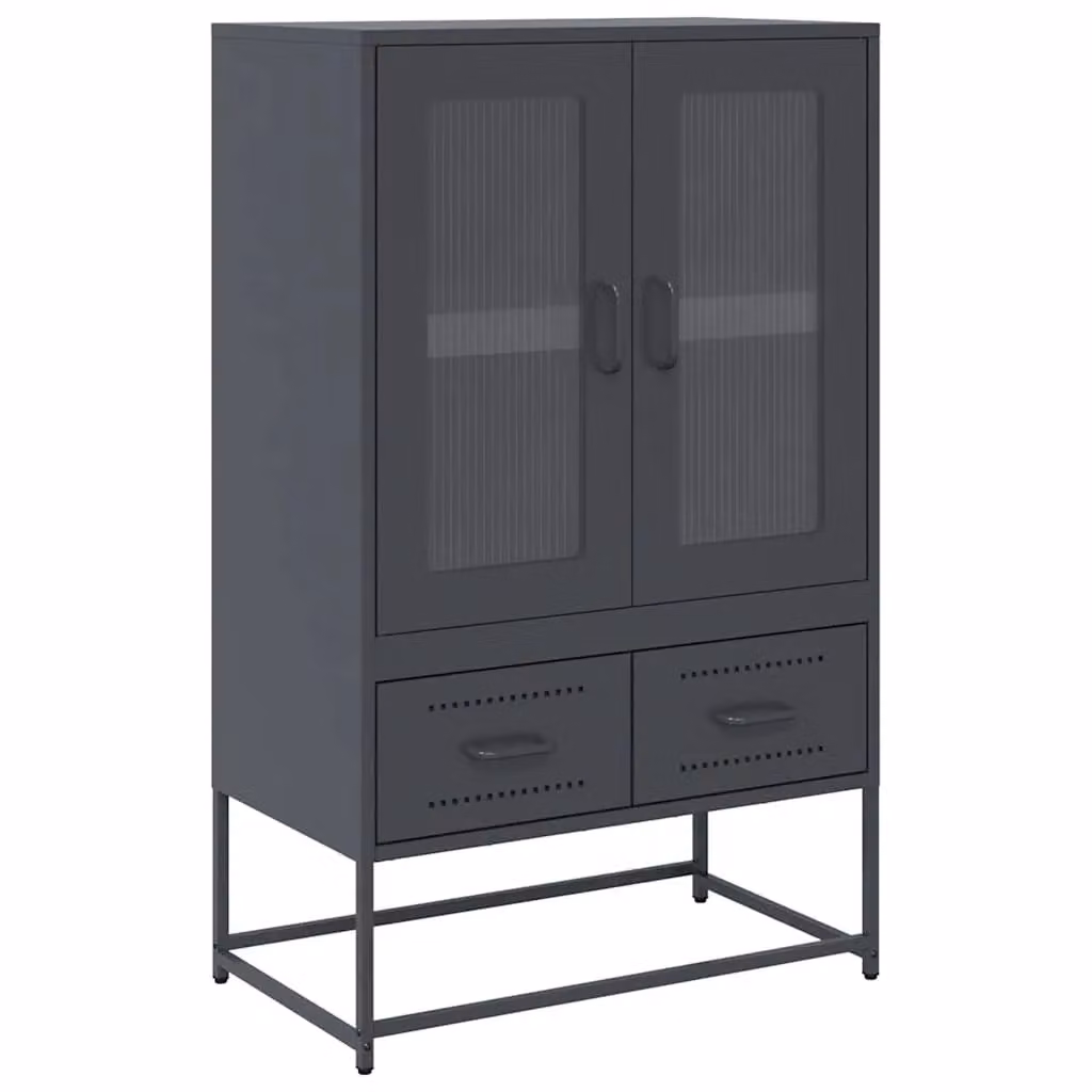 Berkfield Home Anthracite and Black Steel Highboard with Glass Doors W/D/H: 68 x 39 x 111.5 cm – 2