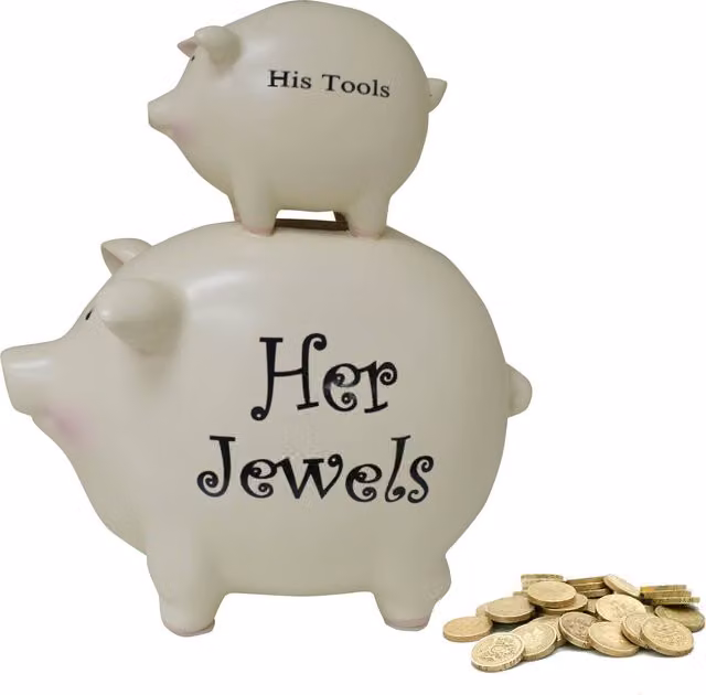 Maison Des Cadeaux His Tools Her Jewels Ceramic Piggy Bank in White for Weddings and Anniversaries