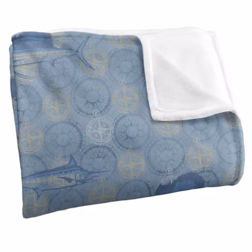 JQ Licensing Billfish Fishing Compass Pattern Super Soft Fleece Throw Blanket, Multicolour, W: 91 cm, D: 147 cm – 2