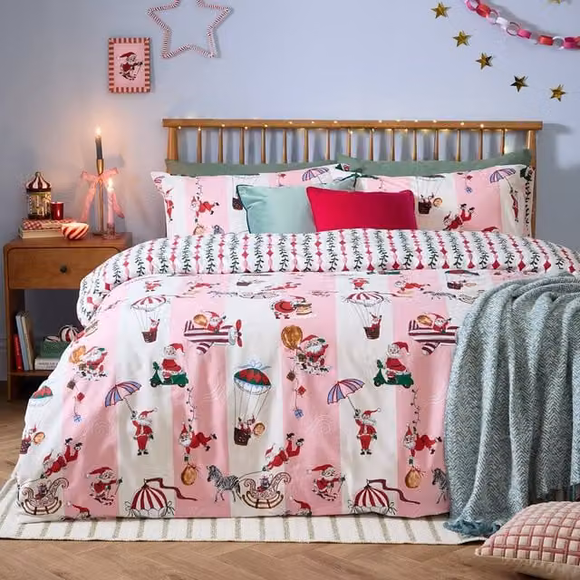 Riva Home Christmas Reversible Striped Duvet Cover Set in Pink, W/D/H: 200 x 200 cm – 1
