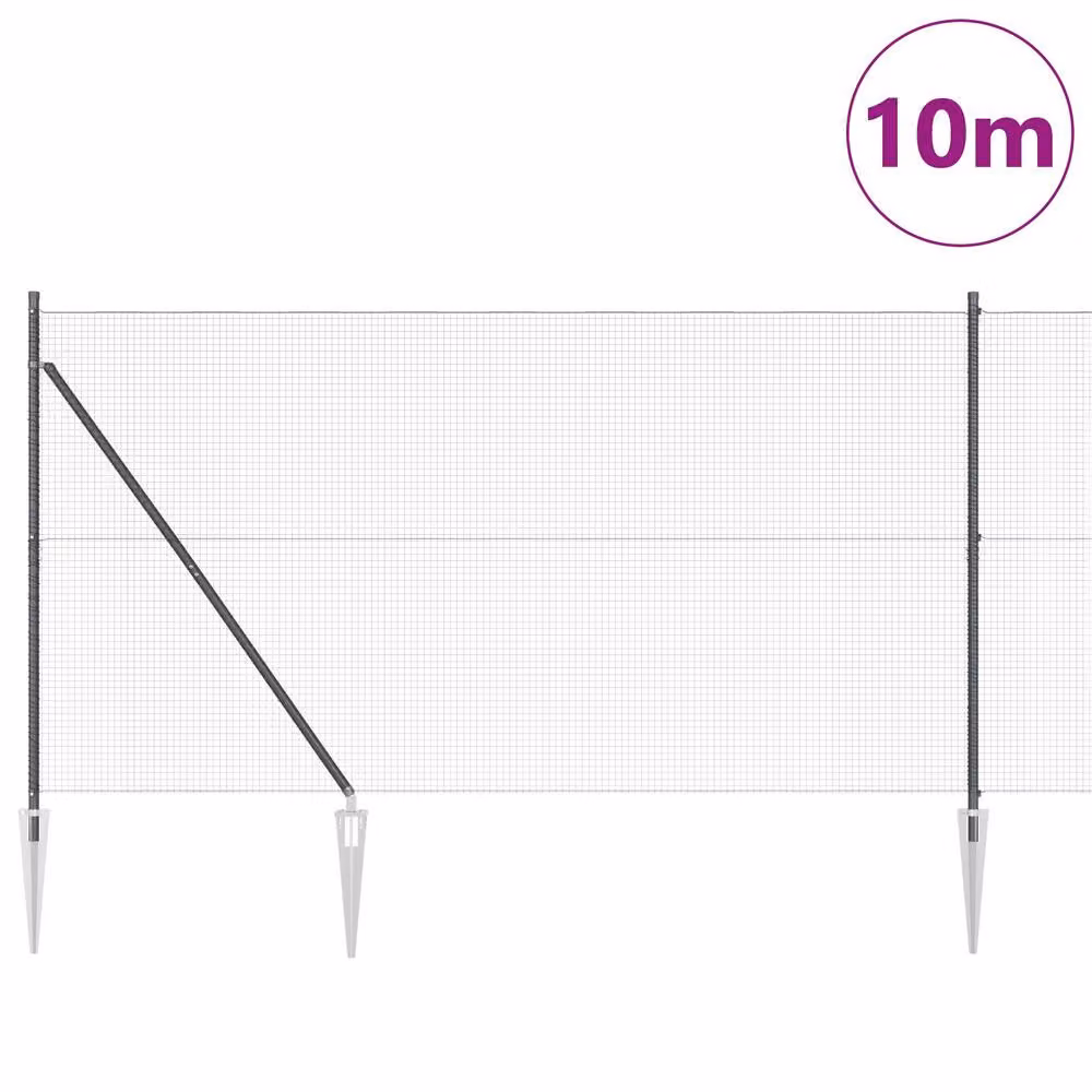 Berkfield Home Grey Steel Welded Wire Fence with 7 Spike Posts, W: 10 m, H: 1.5 m – 3