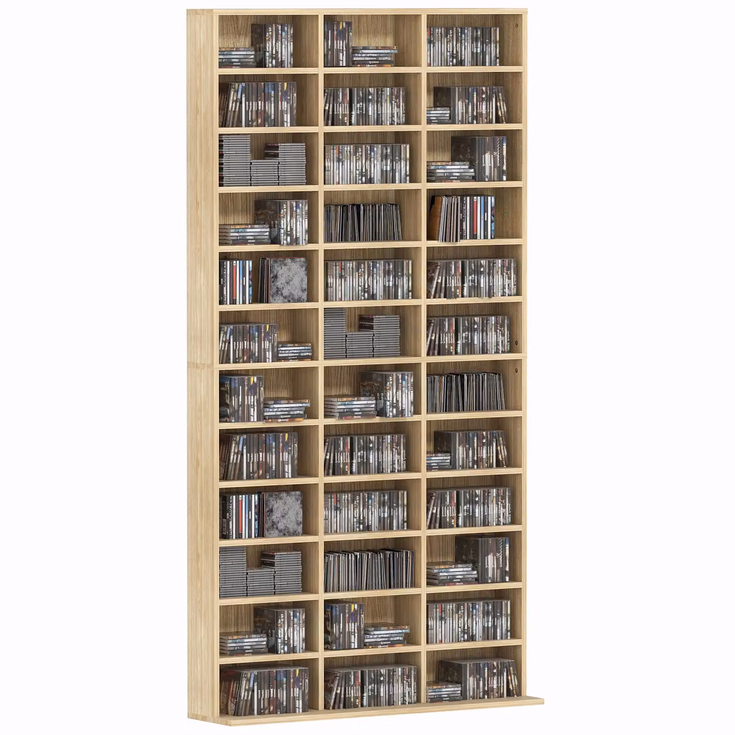 HOMCOM Light Oak CD DVD Media Storage Display Shelves with Adjustable Compartments and Back Panel – 2