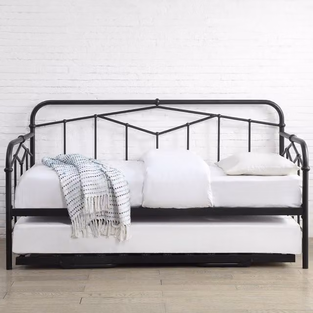 Flintshire Furniture Axton Art Deco Day Bed in Black Metal, W/D/H: 190 x 90 x 110 cm