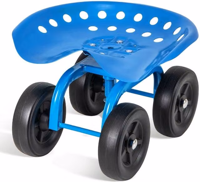 Costway Garden Rolling Workseat Cart with 360 Degree Swivel Seat in Blue