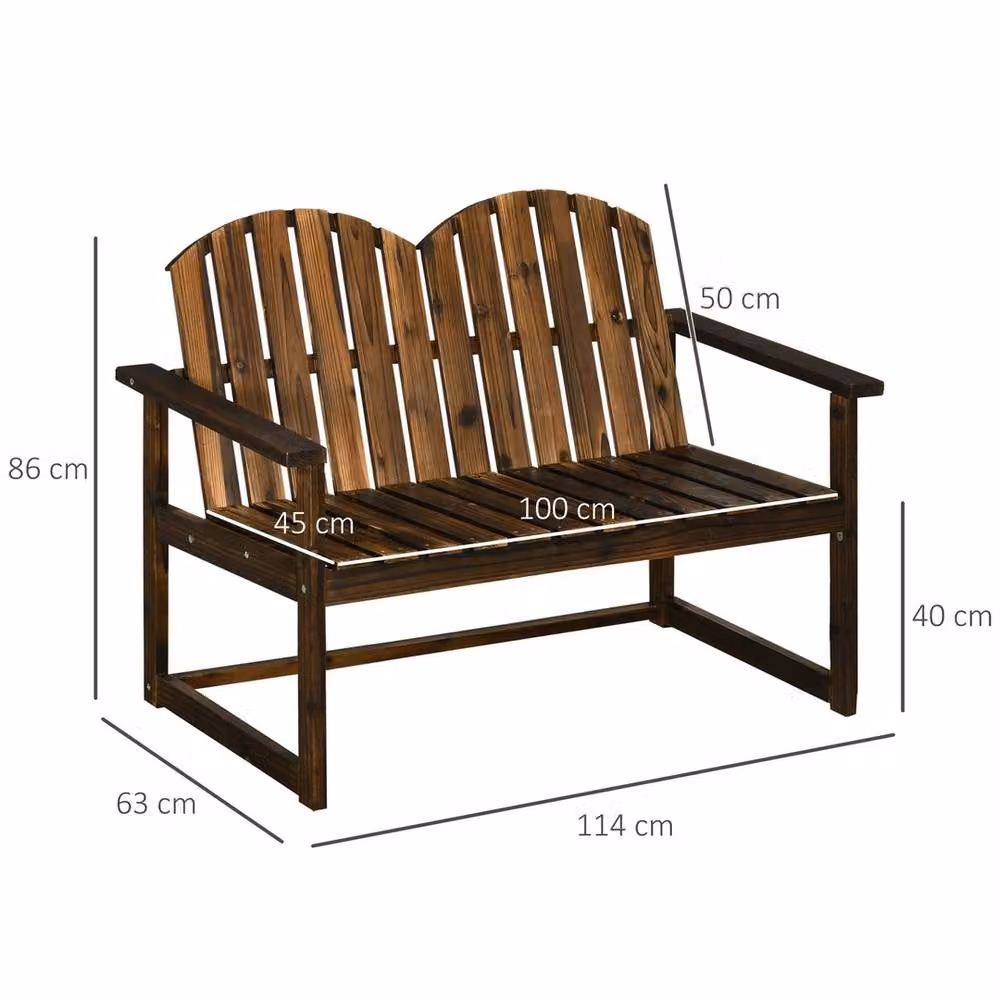 FORGEVIO Wooden Patio Loveseat Bench with Slatted Backrest in Brown, W/D/H: 114.0 x 63.0 x 86.0 cm – 2