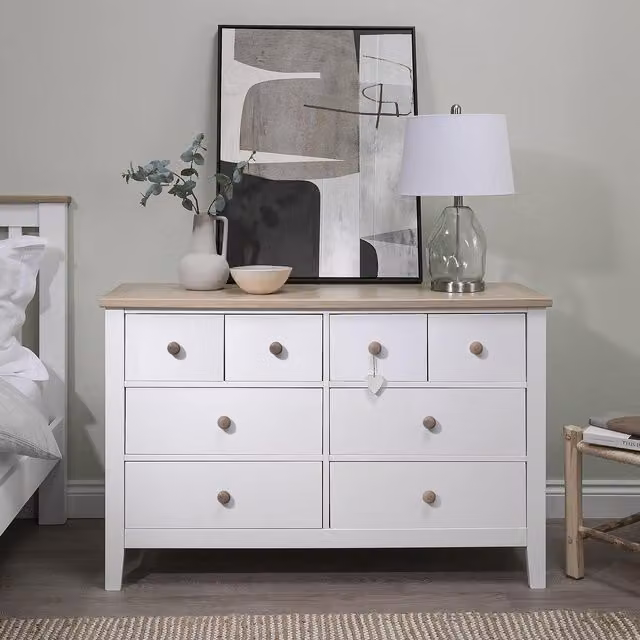 Noa and Nani Modern White Lacquered Pine Wood Freestanding Chest of Drawers