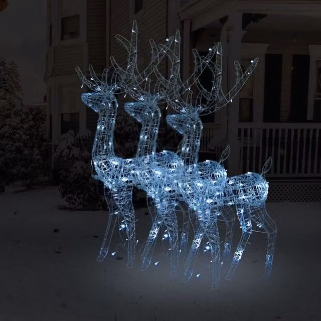 Berkfield Home Acrylic Reindeer Christmas Decorations, 3 Pieces, Cold White, Height: 120 cm