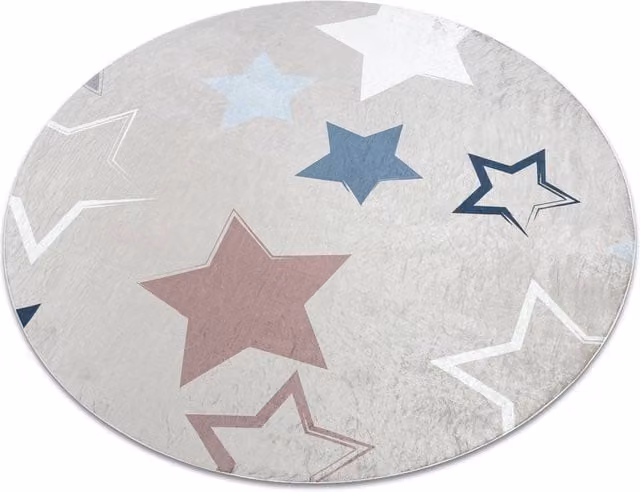 RugsX Bambino Round Childrens Rug in Beige and Multicolour with Star Pattern, Diameter: 80 cm