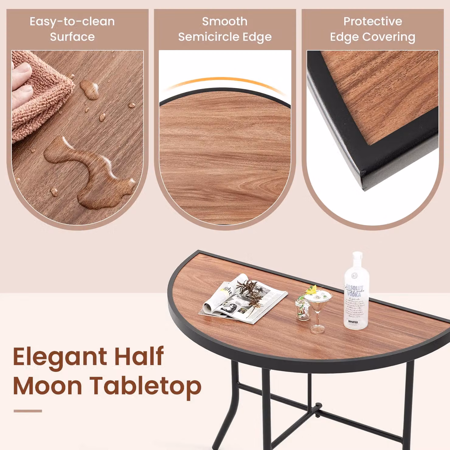 Costway Half-Round Folding Banquet Table in Brown – 4