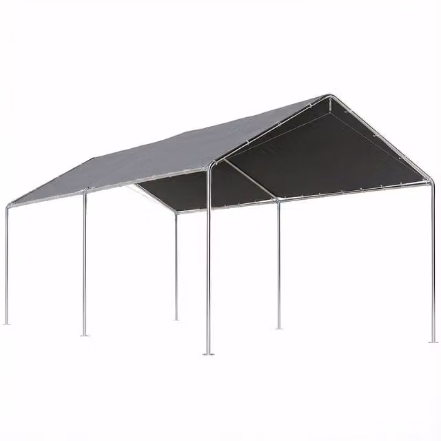 Outsunny Heavy Duty Galvanised Steel Carport Garage Car Shelter in Grey, W: 6 m, D: 3 m, H: 2.6 m – 1