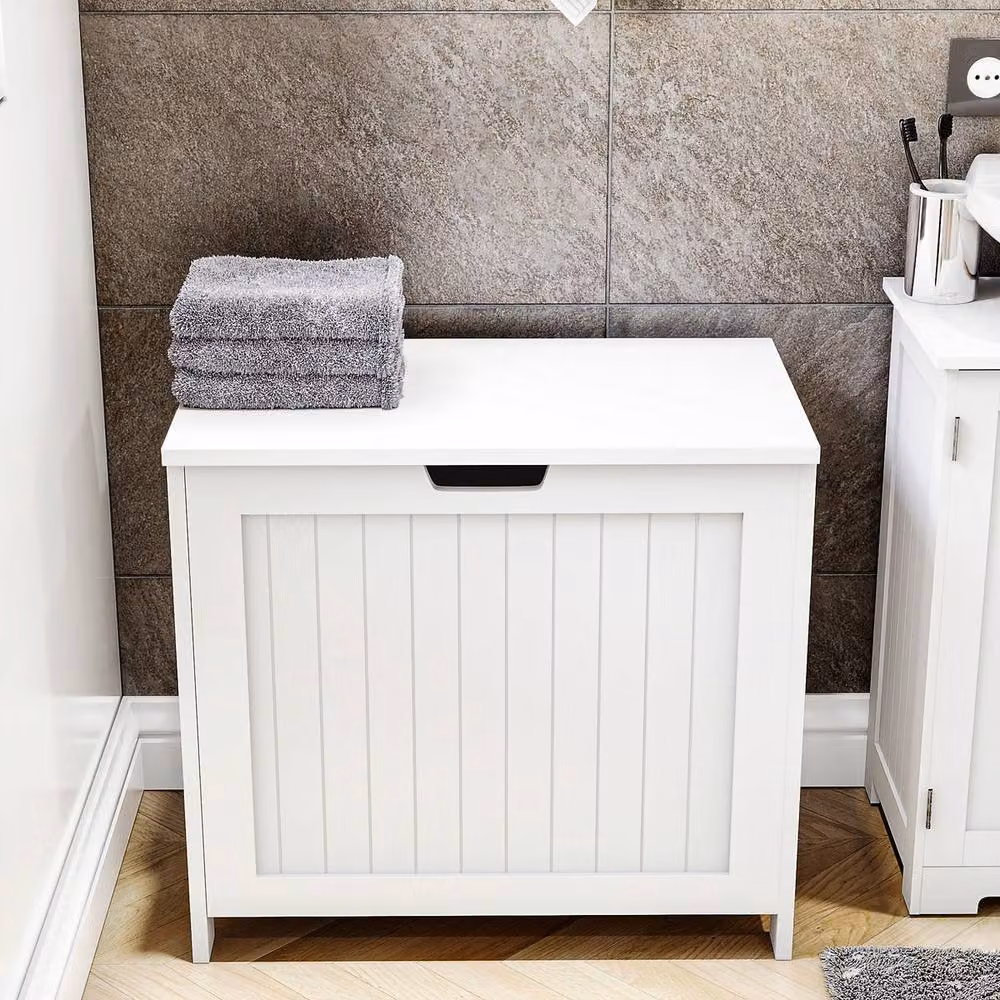 Home Discount Hayle Large Laundry Hamper with Lid in White – 2