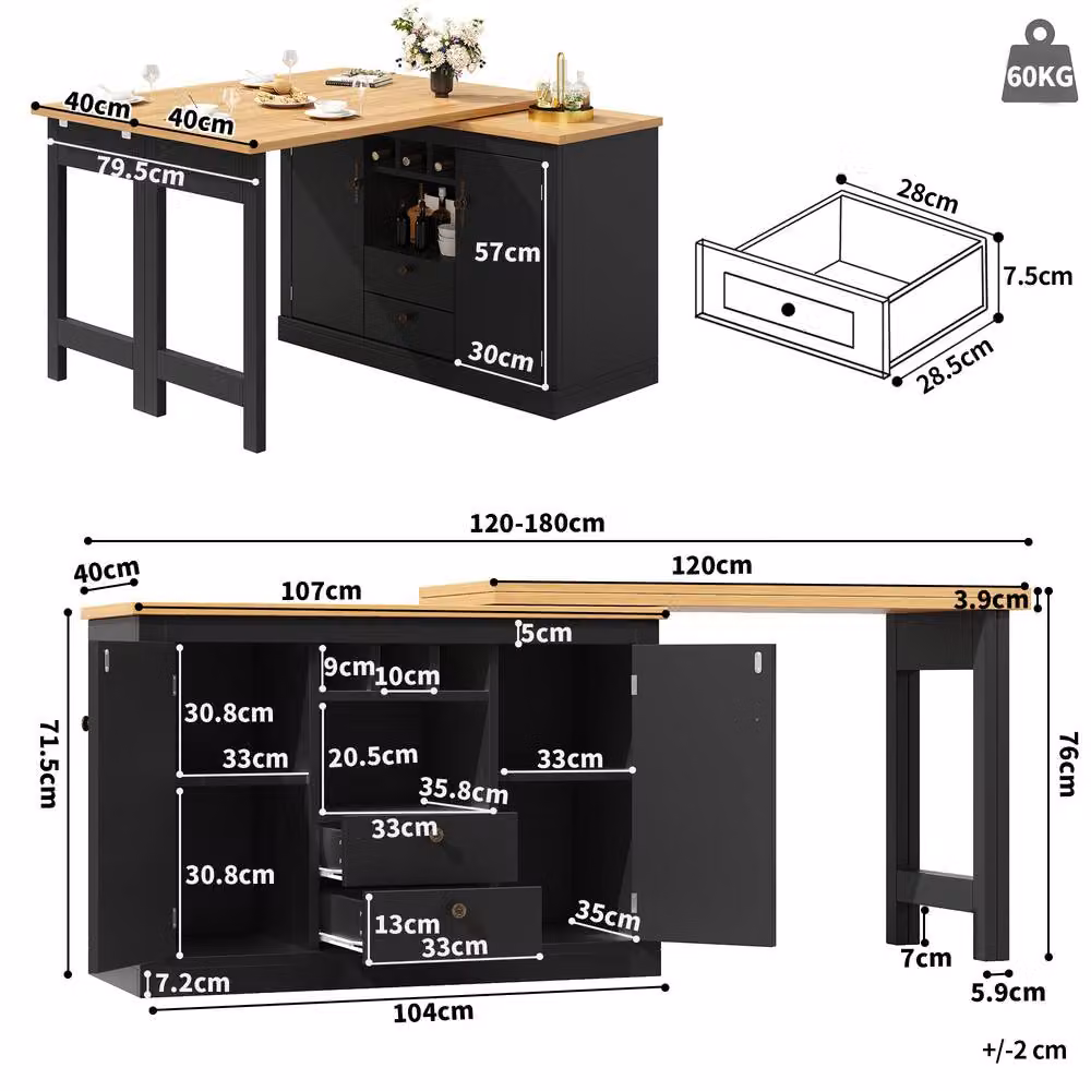 BTM 360 Degree Rotating Bar Table with Storage and Wine Rack in Black, W/D/H: 76 x 40 x 40 cm – 5