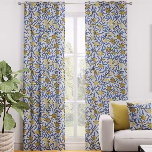 Terrys Heritage Fruits and Foliage Made to Measure Blackout Eyelet Curtains in Wedgewood Blue