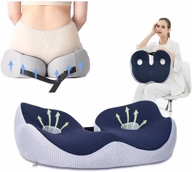 PAWNORA Blue Memory Foam Contoured Donut Ring Seat Cushion for Pain Relief