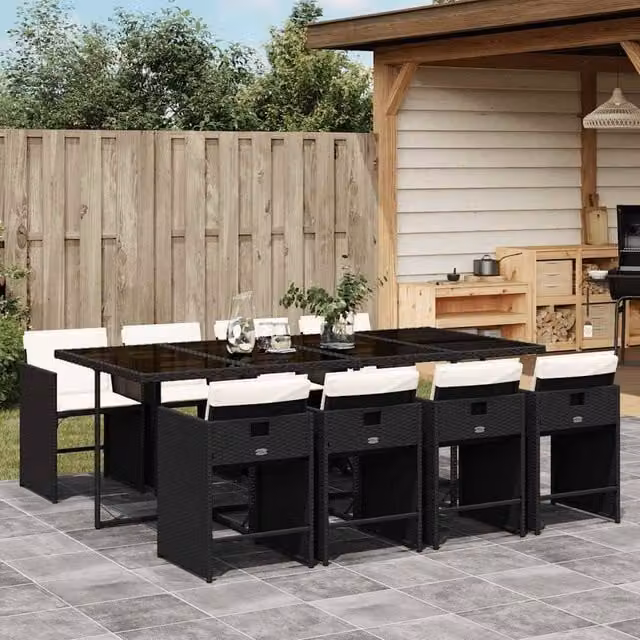 Berkfield Home Garden 8-Seater Dining Set in Black PE Rattan with Glass Top – 1