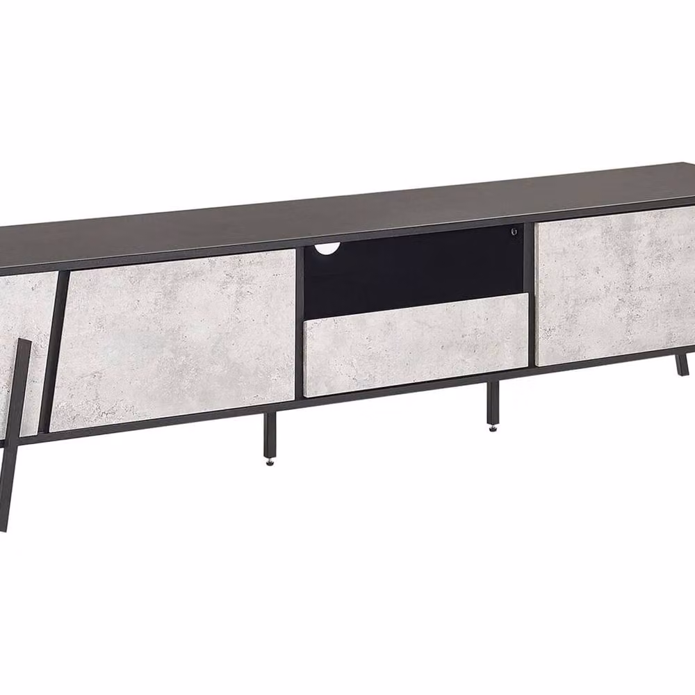 Wyld and Coco Industrial TV Stand for up to 75 inch TVs with Concrete Effect Top in Black and Grey – 2