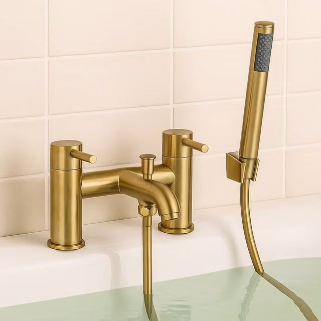 Bathroom Kingdom Chepstow Brushed Brass Bath and Shower Mixer Tap in Bronze