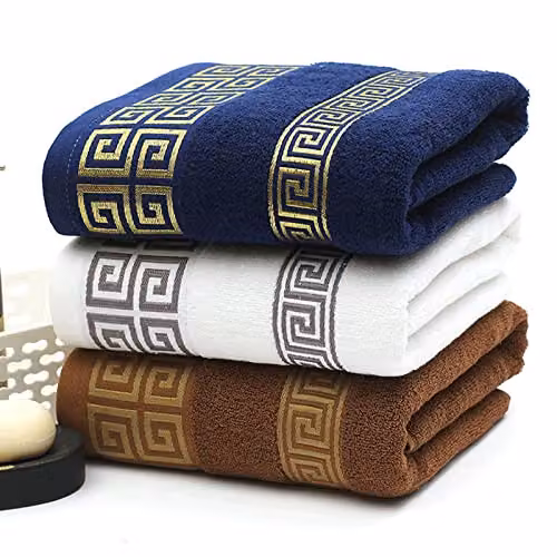 JINGYAN Embroidered Cotton Terry Bath Towel, Brown – 2