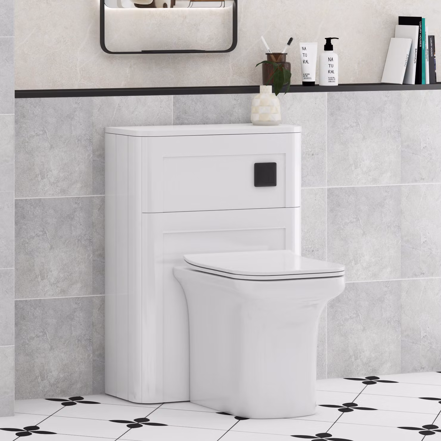 Royal Bathrooms Henley 550mm Gloss White BTW WC Unit with Crosby Rimless Ceramic Toilet Pan, Seat and Cistern