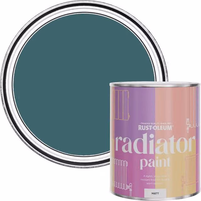 Rust-Oleum Matt Blue Petrol Radiator Paint, Peacock Suit, 750ml