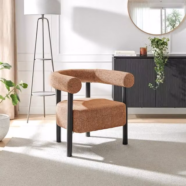 FurnitureboxUK Mirabel Mid-Century Fabric Accent Tub Chair with Armrests in Orange and Black