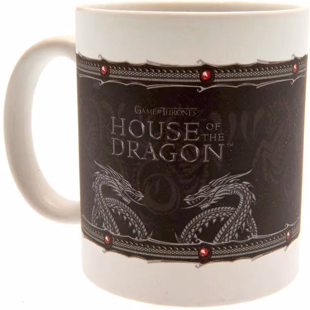 House Of The Dragon Patterned Ceramic Mug in Black, White and Silver