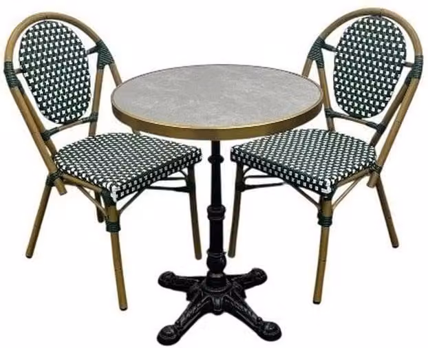 NESTLUNE Green Rattan Paris Bistro Set for Garden and Terrace