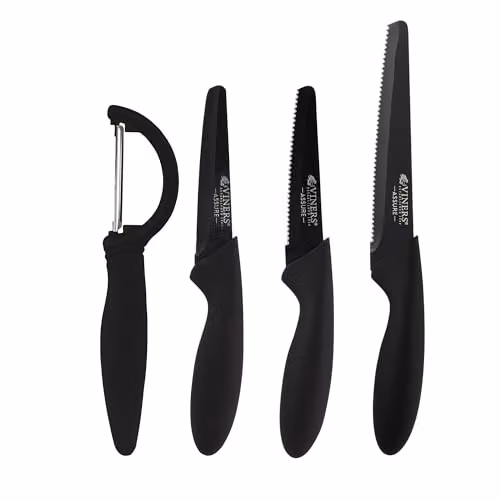 Viners Assure 4 Piece Black Peel and Prep Knife Set with Stainless Steel Blades