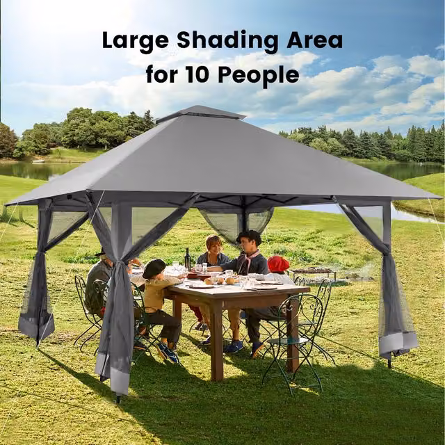 Costway 4m x 4m Pop-up Gazebo Canopy in Grey