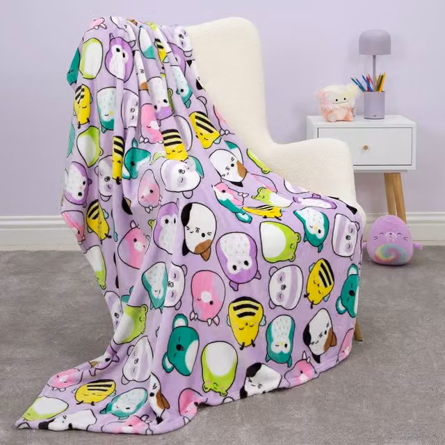 Character World Squishmallows Officially Licensed Fleece Throw Blanket in Purple and Multicolour, W/H: 100 x 150 cm