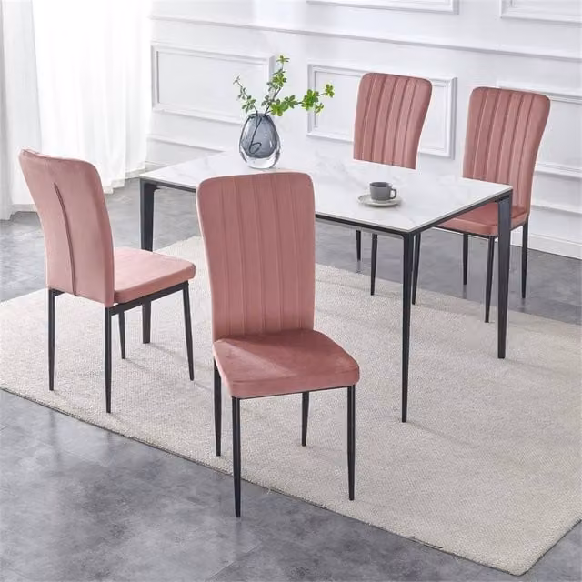 FORGEVIO Set of 4 Modern Dining Chairs with Pink Velvet Upholstered Seats and Black Metal Frame
