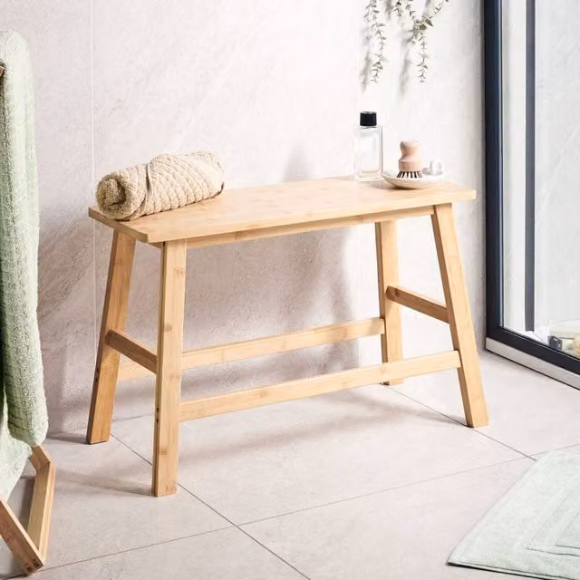 Wyld and Coco Bamboo Bathroom Bench, Brown, W: 70 cm, D: 33 cm, H: 46 cm