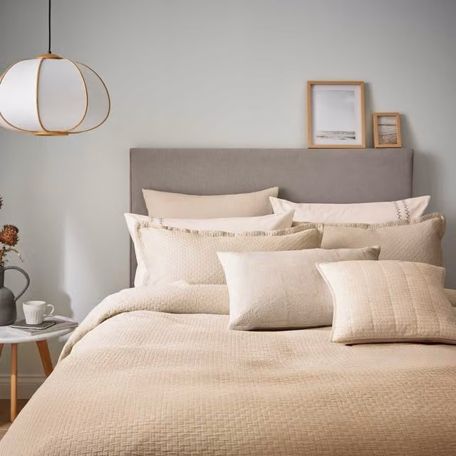 Murmur Hush Super Kingsize Linen and Cotton Duvet Cover and Pillowcase Set, Beige, W: 200 x H: 200 cm