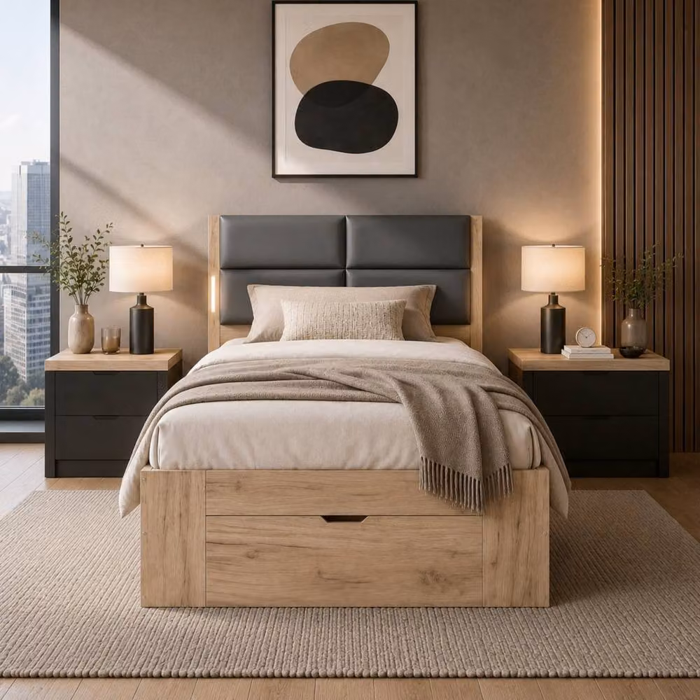 Merax Single Storage Bed with Drawers and LED Lighting in Brown, W/D/H: 90 x 190 cm – 2